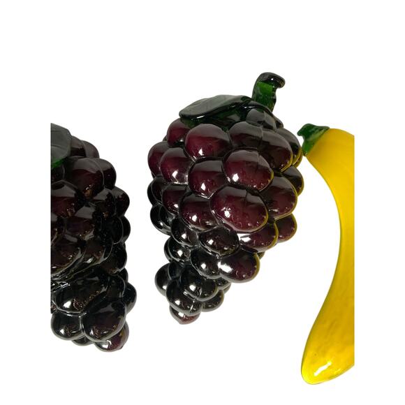 Glass Art Fruit Set Of 4 Murano Style 2 Bunches of Grapes and 2 Banana - Picture 4 of 9